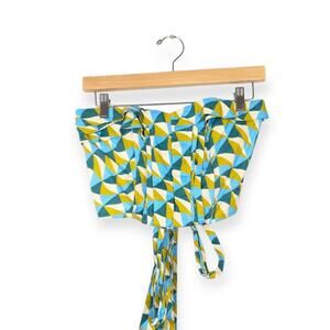 Marissa Webb Collective Blue & Green Geometric Tie Waist Strapless Top Size 4